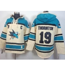 San Jose Sharks #19 Joe Thornton Cream Stitched NHL Sawyer Hooded Sweatshirt San Jose Sharks #19 Joe Thornton Cream Stitched NHL Sawyer Hooded Sweatshirt