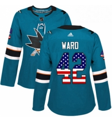 Womens Adidas San Jose Sharks 42 Joel Ward Authentic Teal Green USA Flag Fashion NHL Jersey Womens Adidas San Jose Sharks 42 Joel Ward Authentic Teal Green USA Flag Fashion NHL Jersey