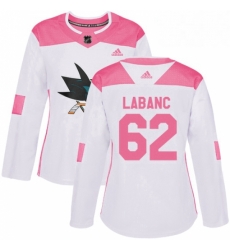 Womens Adidas San Jose Sharks 62 Kevin Labanc Authentic WhitePink Fashion NHL Jersey Womens Adidas San Jose Sharks 62 Kevin Labanc Authentic WhitePink Fashion NHL Jersey
