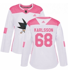 Womens Adidas San Jose Sharks 68 Melker Karlsson Authentic WhitePink Fashion NHL Jersey Womens Adidas San Jose Sharks 68 Melker Karlsson Authentic WhitePink Fashion NHL Jersey