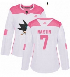 Womens Adidas San Jose Sharks 7 Paul Martin Authentic WhitePink Fashion NHL Jersey Womens Adidas San Jose Sharks 7 Paul Martin Authentic WhitePink Fashion NHL Jersey