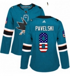 Womens Adidas San Jose Sharks 8 Joe Pavelski Authentic Teal Green USA Flag Fashion NHL Jersey Womens Adidas San Jose Sharks 8 Joe Pavelski Authentic Teal Green USA Flag Fashion NHL Jersey