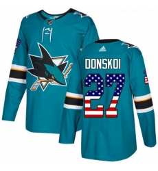 Youth Adidas San Jose Sharks 27 Joonas Donskoi Authentic Teal Green USA Flag Fashion NHL Jersey Youth Adidas San Jose Sharks 27 Joonas Donskoi Authentic Teal Green USA Flag Fashion NHL Jersey