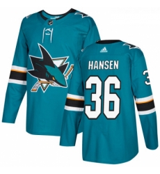 Youth Adidas San Jose Sharks 36 Jannik Hansen Premier Teal Green Home NHL Jersey Youth Adidas San Jose Sharks 36 Jannik Hansen Premier Teal Green Home NHL Jersey