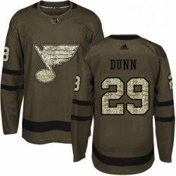 Mens Adidas St Louis Blues 29 Vince Dunn Authentic Green Salute to Service NHL Jersey 