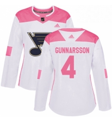 Womens Adidas St Louis Blues 4 Carl Gunnarsson Authentic WhitePink Fashion NHL Jersey Womens Adidas St Louis Blues 4 Carl Gunnarsson Authentic WhitePink Fashion NHL Jersey