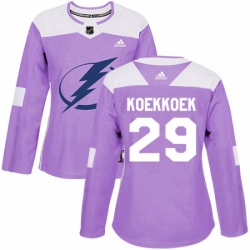 Womens Adidas Tampa Bay Lightning 29 Slater Koekkoek Authentic Purple Fights Cancer Practice NHL Jersey 