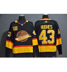Men Vancouver Canucks 43 Quinn Hughes Black 50th Season Adidas Jersey Men Vancouver Canucks 43 Quinn Hughes Black 50th Season Adidas Jersey