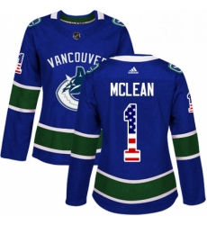 Womens Adidas Vancouver Canucks 1 Kirk Mclean Authentic Blue USA Flag Fashion NHL Jersey Womens Adidas Vancouver Canucks 1 Kirk Mclean Authentic Blue USA Flag Fashion NHL Jersey