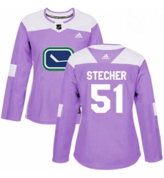 Womens Adidas Vancouver Canucks 51 Troy Stecher Authentic Purple Fights Cancer Practice NHL Jersey Womens Adidas Vancouver Canucks 51 Troy Stecher Authentic Purple Fights Cancer Practice NHL Jersey