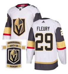 Adidas Golden Knights #29 Marc Andre Fleury White Road Authentic Stitched NHL Inaugural Season Patch Jersey Adidas Golden Knights #29 Marc Andre Fleury White Road Authentic Stitched NHL Inaugural Season Patch Jersey