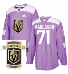 Adidas Golden Knights #71 William Karlsson Purple Authentic Fights Cancer Stitched NHL Inaugural Season Patch Jersey Adidas Golden Knights #71 William Karlsson Purple Authentic Fights Cancer Stitched NHL Inaugural Season Patch Jersey