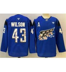 Men Washington Capitals 43 Tom Wilson Blue Cherry Blossom With A Patch Stitched Hockey Jersey