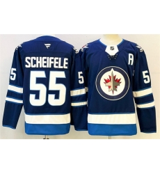 Men Winnipeg Jets 55 Mark Scheifele Navy 2024 25 With A Patch Home Stitched Hockey Jersey