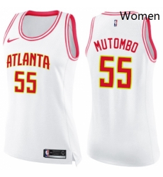 Womens Nike Atlanta Hawks 55 Dikembe Mutombo Swingman WhitePink Fashion NBA Jersey Womens Nike Atlanta Hawks 55 Dikembe Mutombo Swingman WhitePink Fashion NBA Jersey