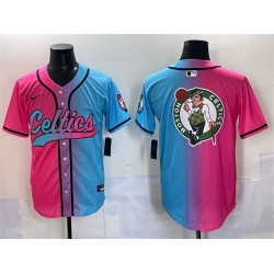 Men Boston Celtics Team Big Logo Pink Blue Limited Stitched Baseball Jersey