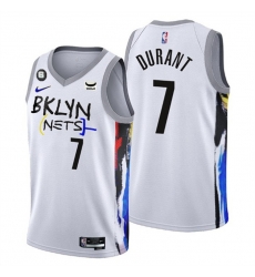 Men Brooklyn Nets 7 Kevin Durant White 2022 23 City Edition With NO 6 Patch Stitched Basketball Jersey Men Brooklyn Nets 7 Kevin Durant White 2022 23 City Edition With NO 6 Patch Stitched Basketball Jersey