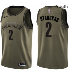 Youth Nike Brooklyn Nets 2 Nik Stauskas Swingman Green Salute to Service NBA Jersey 