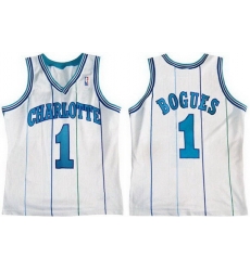 Men Charlotte Hornets 1 Muggsy Bogues White Stitched Basketball Jersey Men Charlotte Hornets 1 Muggsy Bogues White Stitched Basketball Jersey