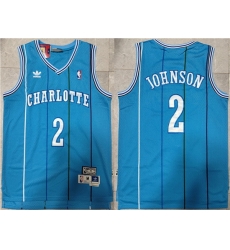 Men Charlotte Hornets 2 Larry Johnson Blue Mitchell  26 Ness Throwback Stitched Jersey