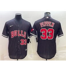Men Chicago Bulls 33 Scottie Pippen Black Cool Base Stitched Baseball Jersey Men Chicago Bulls 33 Scottie Pippen Black Cool Base Stitched Baseball Jersey