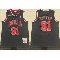 Men Chicago Bulls 91 Dennis Rodman 1997 98 Black Throwback Stitched Jersey
