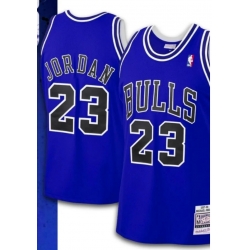 Men Chicago Bulls Michael Jordan #23 Blue Throwback Hoodwood Classic Basketball Jersey
