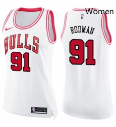 Womens Nike Chicago Bulls 91 Dennis Rodman Swingman WhitePink Fashion NBA Jersey Womens Nike Chicago Bulls 91 Dennis Rodman Swingman WhitePink Fashion NBA Jersey