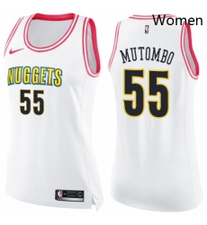 Womens Nike Denver Nuggets 55 Dikembe Mutombo Swingman WhitePink Fashion NBA Jersey Womens Nike Denver Nuggets 55 Dikembe Mutombo Swingman WhitePink Fashion NBA Jersey