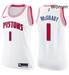 Womens Nike Detroit Pistons 1 Tracy McGrady Swingman WhitePink Fashion NBA Jersey Womens Nike Detroit Pistons 1 Tracy McGrady Swingman WhitePink Fashion NBA Jersey