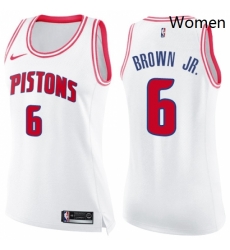 Womens Nike Detroit Pistons 6 Bruce Brown Jr Swingman White Pink Fashion NBA Jersey Womens Nike Detroit Pistons 6 Bruce Brown Jr Swingman White Pink Fashion NBA Jersey
