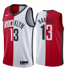 Men Brooklyn Nets Houston Rockets 13 James Harden Jersey Past and Present MVP Red White Split Edition Men Brooklyn Nets Houston Rockets 13 James Harden Jersey Past and Present MVP Red White Split Edition