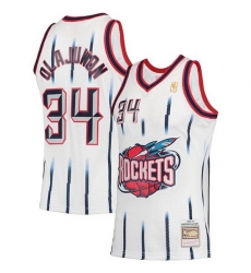 Men Houston Rockets 34 Hakeem Olajuwon White 1996 97 Mitchell 26 Ness Hardwood Classics Swingman Stitched Basketball Jersey Men Houston Rockets 34 Hakeem Olajuwon White 1996 97 Mitchell 26 Ness Hardwood Classics Swingman Stitched Basketball Jersey