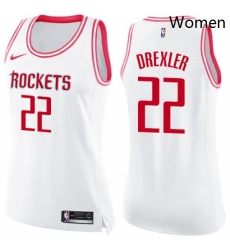 Womens Nike Houston Rockets 22 Clyde Drexler Swingman WhitePink Fashion NBA Jersey Womens Nike Houston Rockets 22 Clyde Drexler Swingman WhitePink Fashion NBA Jersey