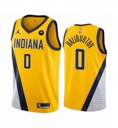 Men Indiana Pacers 0 Tyrese Haliburton Yellow Statement Edition Stitched Basketball Jersey Men Indiana Pacers 0 Tyrese Haliburton Yellow Statement Edition Stitched Basketball Jersey