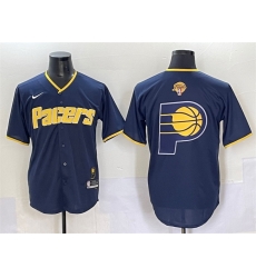 Men Indiana Pacers Team Big Logo Navy 2025 Finals Vapor Stitched Baseball Jersey