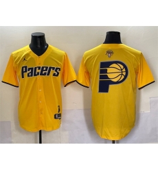 Men Indiana Pacers Team Big Logo Yellow 2025 Finals Vapor Stitched Baseball Jersey Men Indiana Pacers Team Big Logo Yellow 2025 Finals Vapor Stitched Baseball Jersey