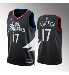 Men Los Angeles Clippers 17 P J Tucker Black Statement Edition Stitched Jersey Men Los Angeles Clippers 17 P J Tucker Black Statement Edition Stitched Jersey