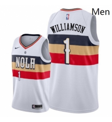 Mens Nike New Orleans Pelicans 1 Zion Williamson White NBA Swingman Earned Edition Jersey Mens Nike New Orleans Pelicans 1 Zion Williamson White NBA Swingman Earned Edition Jersey