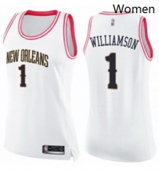 Womens Nike New Orleans Pelicans 1 Zion Williamson White Pink NBA Swingman Fashion Jersey Womens Nike New Orleans Pelicans 1 Zion Williamson White Pink NBA Swingman Fashion Jersey