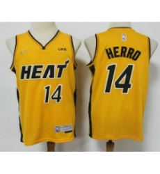 Men Miami Heat 14 Tyler Herro Yellow Nike Swingman 2021 Earned Edition Stitched Jersey With NEW Sponsor Logo Men Miami Heat 14 Tyler Herro Yellow Nike Swingman 2021 Earned Edition Stitched Jersey With NEW Sponsor Logo