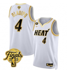 Men Miami Heat 4 Victor Oladipo White Gold Edition 2023 Finals Collection With NO 6 Patch Stitched Basketball Jersey Men Miami Heat 4 Victor Oladipo White Gold Edition 2023 Finals Collection With NO 6 Patch Stitched Basketball Jersey