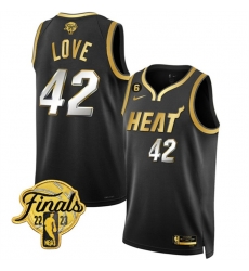 Men Miami Heat 42 Kevin Love Black Gold Edition 2023 Finals Collection With NO 6 Patch Stitched Basketball Jersey Men Miami Heat 42 Kevin Love Black Gold Edition 2023 Finals Collection With NO 6 Patch Stitched Basketball Jersey