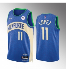 Men Milwaukee Bucks 11 Brook Lopez 2023 24 Blue City Edition Stitched Basketball Jersey Men Milwaukee Bucks 11 Brook Lopez 2023 24 Blue City Edition Stitched Basketball Jersey
