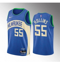 Men Milwaukee Bucks 55 Ryan Rollins 2023 24 Blue City Edition Stitched Basketball Jersey Men Milwaukee Bucks 55 Ryan Rollins 2023 24 Blue City Edition Stitched Basketball Jersey