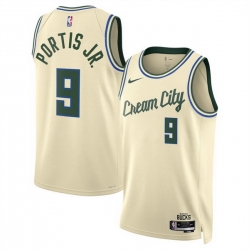 Men Milwaukee Bucks 9 Bobby Portis Cream 2025 26 City Edition Stitched Basketball Jersey