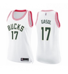 Womens Milwaukee Bucks 17 Pau Gasol Swingman White Pink Fashion Basketball Jersey Womens Milwaukee Bucks 17 Pau Gasol Swingman White Pink Fashion Basketball Jersey