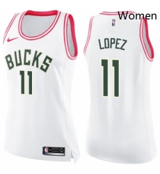 Womens Nike Milwaukee Bucks 11 Brook Lopez Swingman White Pink Fashion NBA Jersey Womens Nike Milwaukee Bucks 11 Brook Lopez Swingman White Pink Fashion NBA Jersey