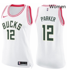 Womens Nike Milwaukee Bucks 12 Jabari Parker Swingman WhitePink Fashion NBA Jersey Womens Nike Milwaukee Bucks 12 Jabari Parker Swingman WhitePink Fashion NBA Jersey