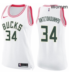 Womens Nike Milwaukee Bucks 34 Giannis Antetokounmpo Swingman WhitePink Fashion NBA Jersey Womens Nike Milwaukee Bucks 34 Giannis Antetokounmpo Swingman WhitePink Fashion NBA Jersey